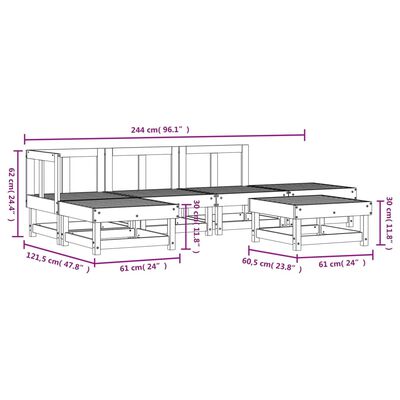 vidaXL 6-delige Loungeset massief grenenhout wit