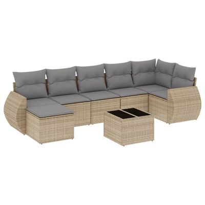 vidaXL 8-delige Loungeset met kussens poly rattan beige