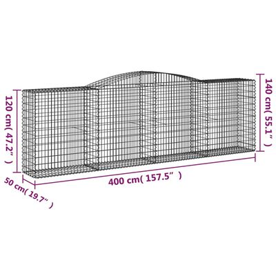 vidaXL Schanskorven 3 st gewelfd 400x50x120/140 cm ijzer