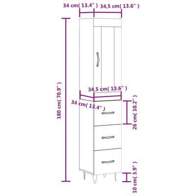 vidaXL Hoge kast 34,5x34x180 cm bewerkt hout zwart