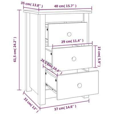 vidaXL Nachtkastjes 2 st 40x35x61,5 cm massief grenenhout honingbruin