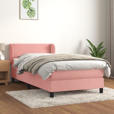 vidaXL Boxspring met matras fluweel roze 100x200 cm