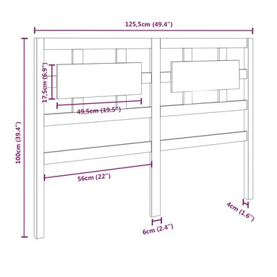 vidaXL Hoofdbord 125,5x4x100 cm massief grenenhout honingbruin