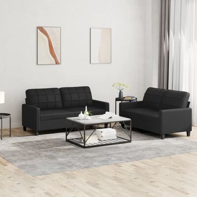 vidaXL 2-delige Loungeset met kussens kunstleer zwart