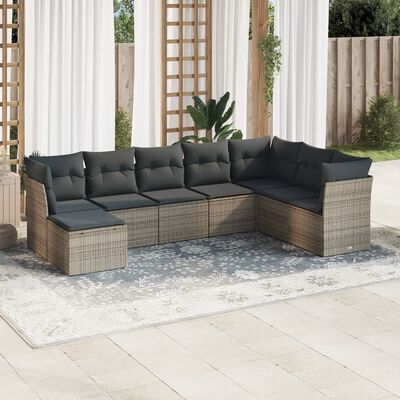 vidaXL 8-delige Loungeset met kussens poly rattan grijs