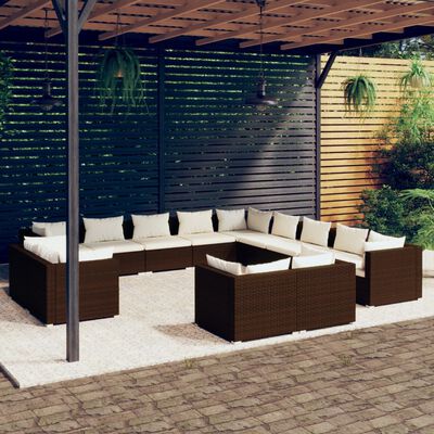 vidaXL 13-delige Loungeset met kussens poly rattan bruin