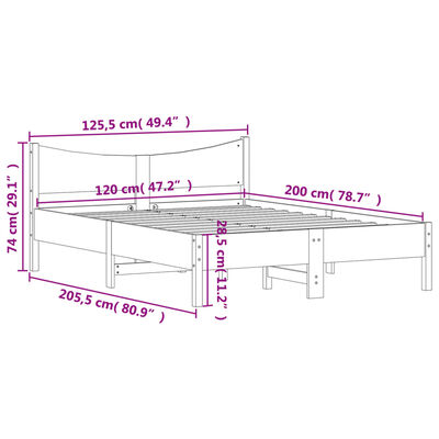 vidaXL Bedframe zonder matras massief grenenhout wasbruin 120x200 cm