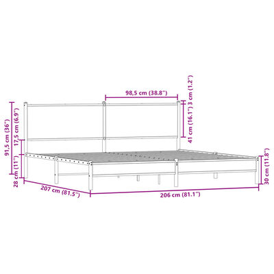 vidaXL Bedframe zonder matras metaal bruin eikenkleurig 200x200 cm