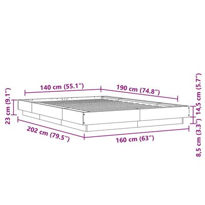 vidaXL Bedframe bewerkt hout betongrijs 140x190 cm