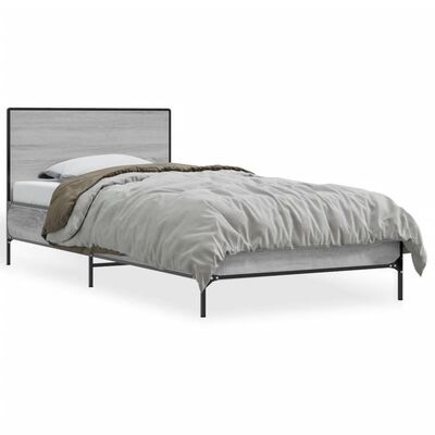 vidaXL Bedframe bewerkt hout en metaal grijs sonoma eiken 90x190 cm