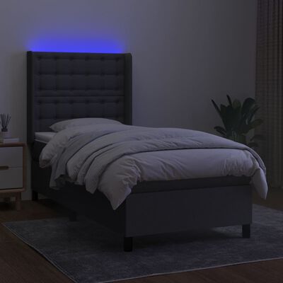 vidaXL Boxspring met matras en LED stof donkergrijs 100x200 cm