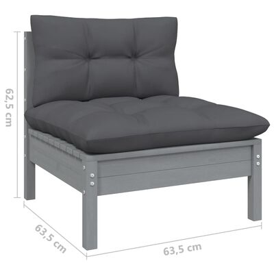 vidaXL 12-delige Loungeset met kussens massief grenenhout grijs