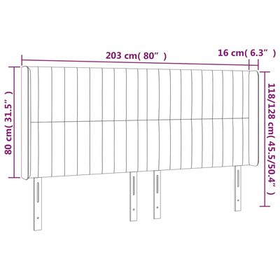 vidaXL Hoofdbord met randen 203x16x118/128 cm fluweel lichtgrijs