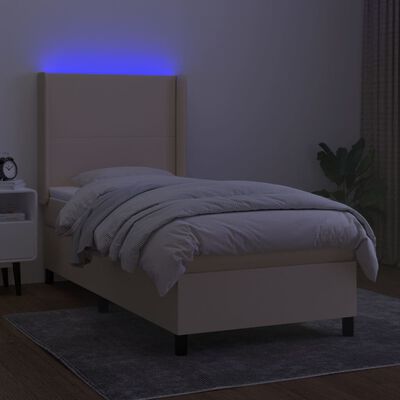 vidaXL Boxspring met matras en LED stof crèmekleurig 100x200 cm