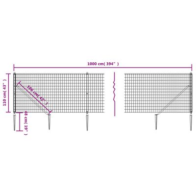 vidaXL Draadgaashek met grondankers 1,1x10 m antracietkleurig