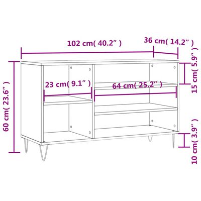 vidaXL Schoenenkast 102x36x60 cm bewerkt hout betongrijs