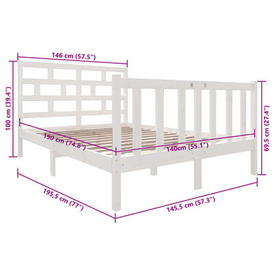 vidaXL Bedframe massief grenenhout wit 140x190 cm