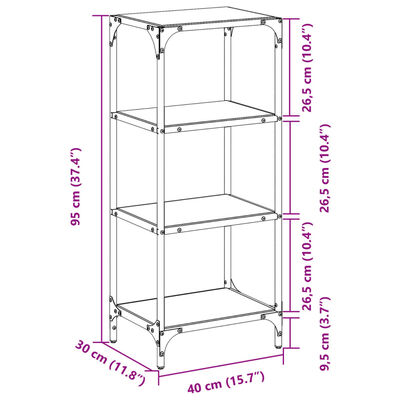 vidaXL Opbergrek met transparant glazen blad 40x30x95 cm staal