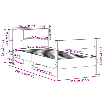 vidaXL Bed met boekenkast zonder matras grenenhout wit 100x200 cm