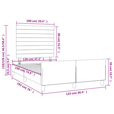 vidaXL Bedframe met hoofdbord fluweel donkerblauw 120x190 cm