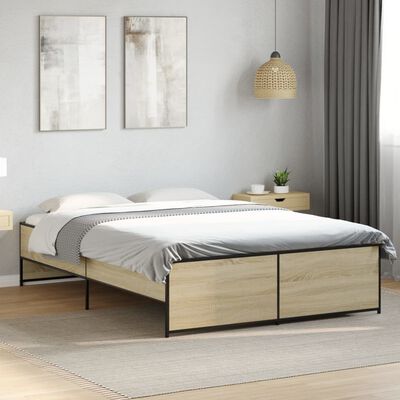 vidaXL Bedframe bewerkt hout metaal sonoma eikenkleurig 90x190 cm