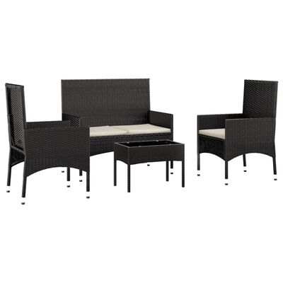 vidaXL 4-delige Loungeset met kussens poly rattan zwart