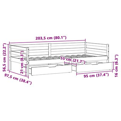 vidaXL Slaapbank met lades 90x200 cm massief grenenhout