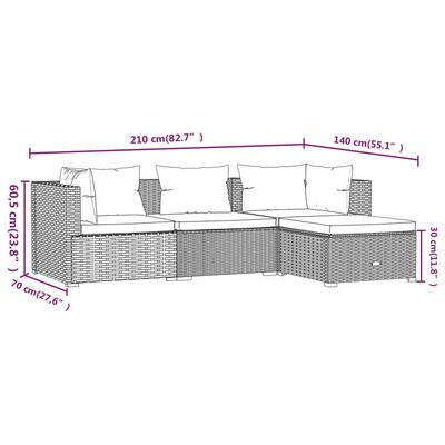 vidaXL 4-delige Loungeset met kussens poly rattan zwart