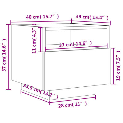 vidaXL Nachtkastje met LED-verlichting 40x39x37 cm bruin eikenkleur