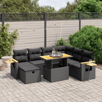 vidaXL 8-delige Loungeset met kussens poly rattan zwart