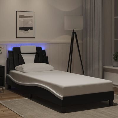 vidaXL Bedframe met LED-verlichting kunstleer zwart en wit 80x200 cm