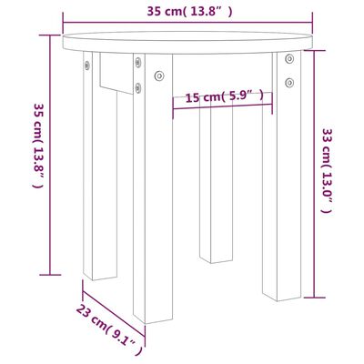 vidaXL Salontafel Ø 35x35 cm massief grenenhout wit