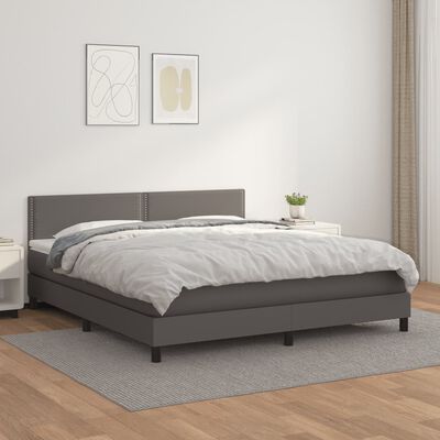 vidaXL Boxspring met matras kunstleer grijs 160x200 cm