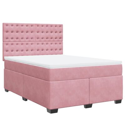 vidaXL Boxspring met matras fluweel roze 140x200 cm