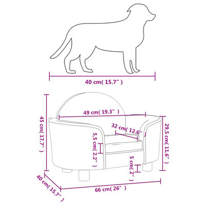 vidaXL Hondenmand 66x40x45 cm fluweel zwart