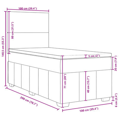 vidaXL Boxspring met matras stof crèmekleurig 100x200 cm