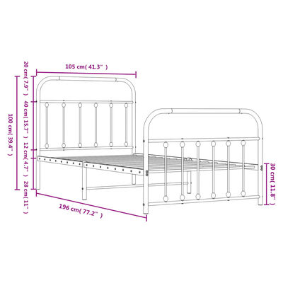 vidaXL Bedframe met hoofd- en voeteneinde metaal zwart 100x190 cm