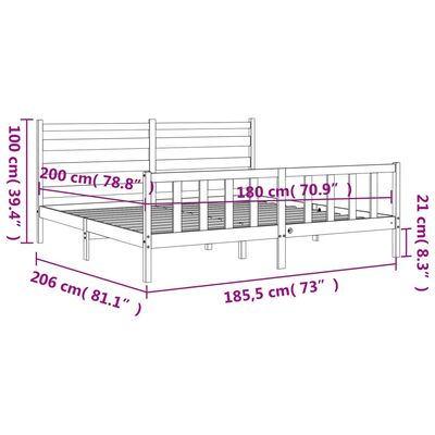 vidaXL Bedframe met hoofdbord massief hout 180x200 cm