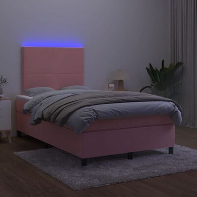 vidaXL Boxspring met matras en LED fluweel roze 120x190 cm