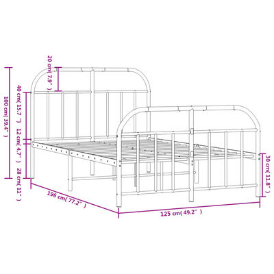 vidaXL Bedframe met hoofd- en voeteneinde metaal zwart 120x190 cm