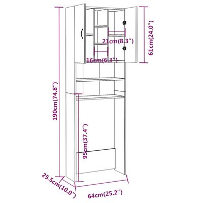 vidaXL Wasmachinekast 64x25,5x190 cm gerookt eikenkleurig