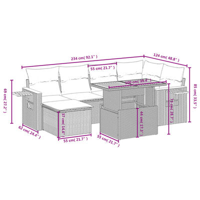 vidaXL 7-delige Loungeset met kussens poly rattan zwart