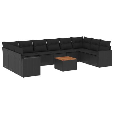 vidaXL 11-delige Loungeset met kussens poly rattan zwart