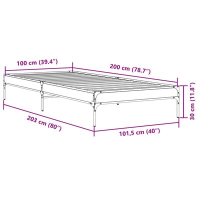 vidaXL Bedframe bewerkt hout en metaal zwart 100x200 cm