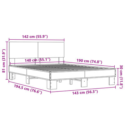 vidaXL Bedframe bewerkt hout metaal grijs sonoma eiken 140x190 cm