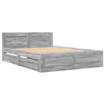 vidaXL Bedframe met hoofdeinde bewerkt hout grijs sonoma 140x190 cm