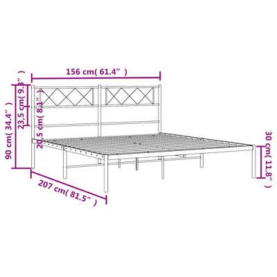 vidaXL Bedframe met hoofdbord metaal zwart 150x200 cm