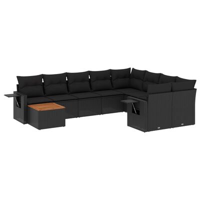 vidaXL 10-delige Loungeset met kussens poly rattan zwart