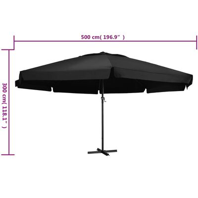 vidaXL Parasol met aluminium paal 500 cm zwart