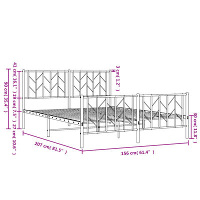 vidaXL Bedframe met hoofd- en voeteneinde metaal zwart 150x200 cm